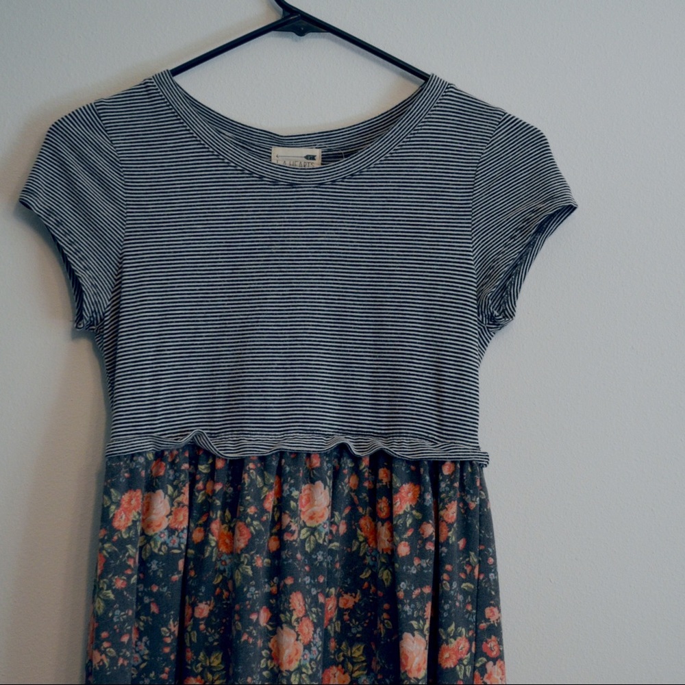 Floral and striped multi-pattern dress