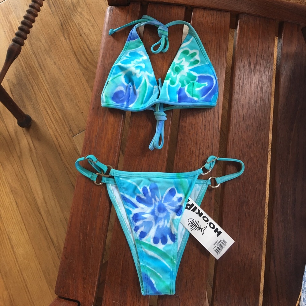 Blue green white tie die resembled bikini