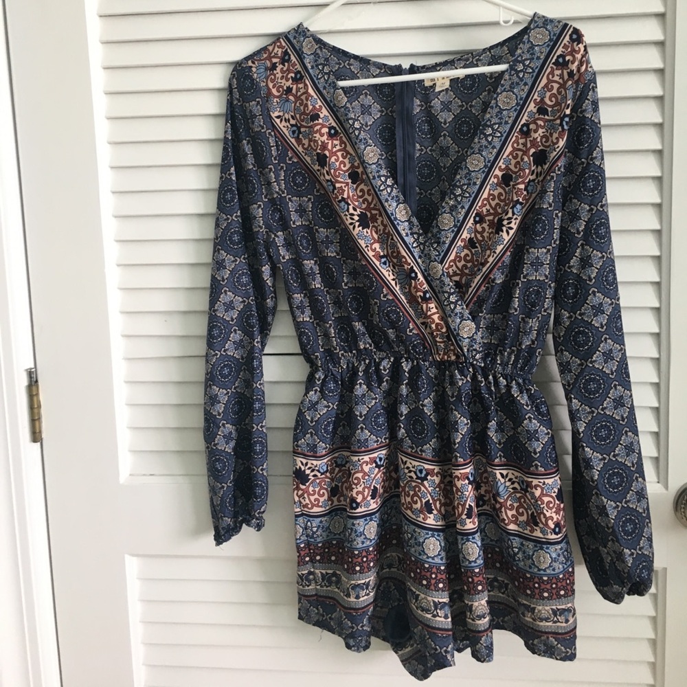 Long sleeve deep V romper