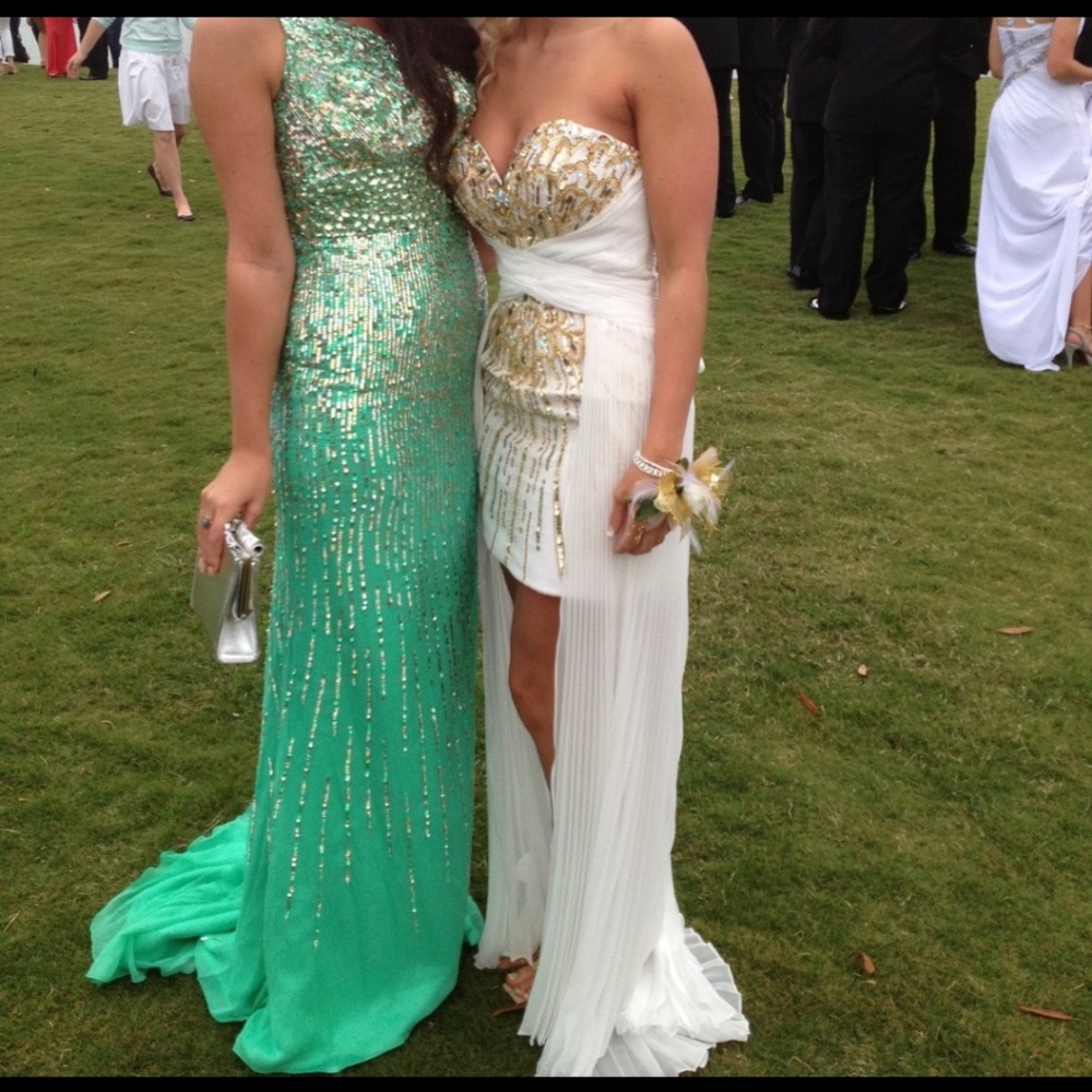 White and gold formal dress.