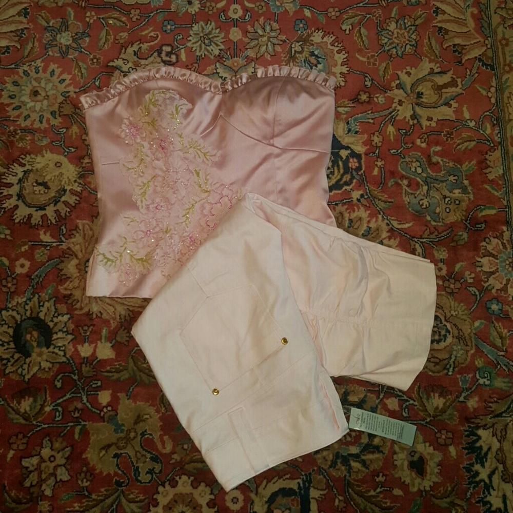 NWT Cache Pink Bustier & Cropped Jeans