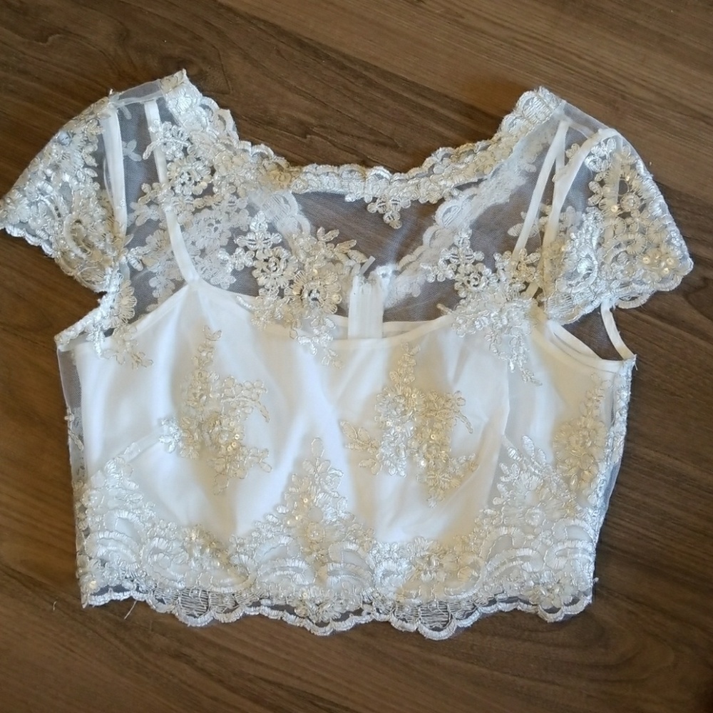 Adrianna papell metallic crop top.