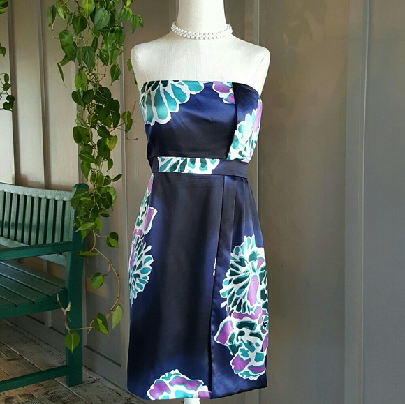 Tibi Navy Blue Strapless Silk Dress Size 12 - Picture 2 of 3