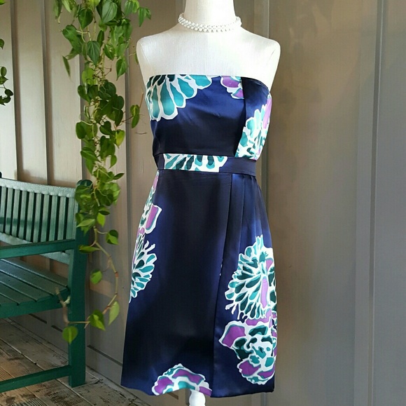 Tibi Navy Blue Strapless Silk Dress Size 12 - Picture 3 of 3