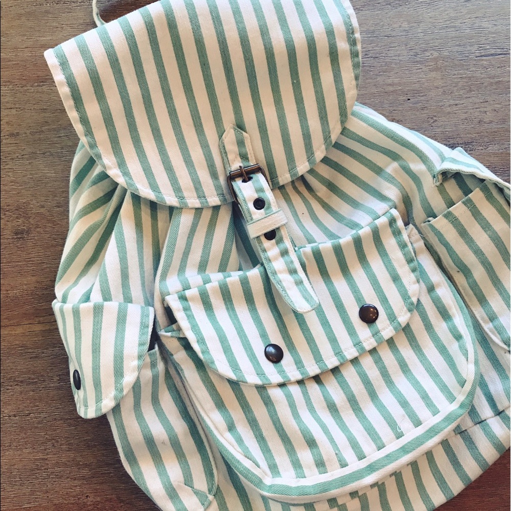 Topshop Denim Mint Green Striped Festival Backpack