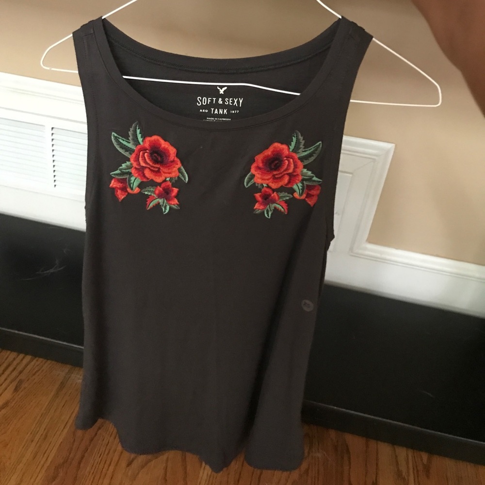 American eagle tank with floral embroidery