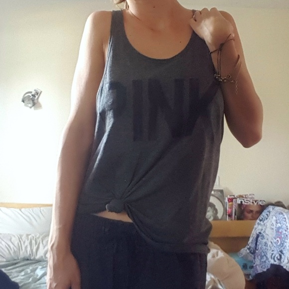 PINK Victoria's Secret Tops - PINK Victoria's Secret Gray "PINK" Shirt
