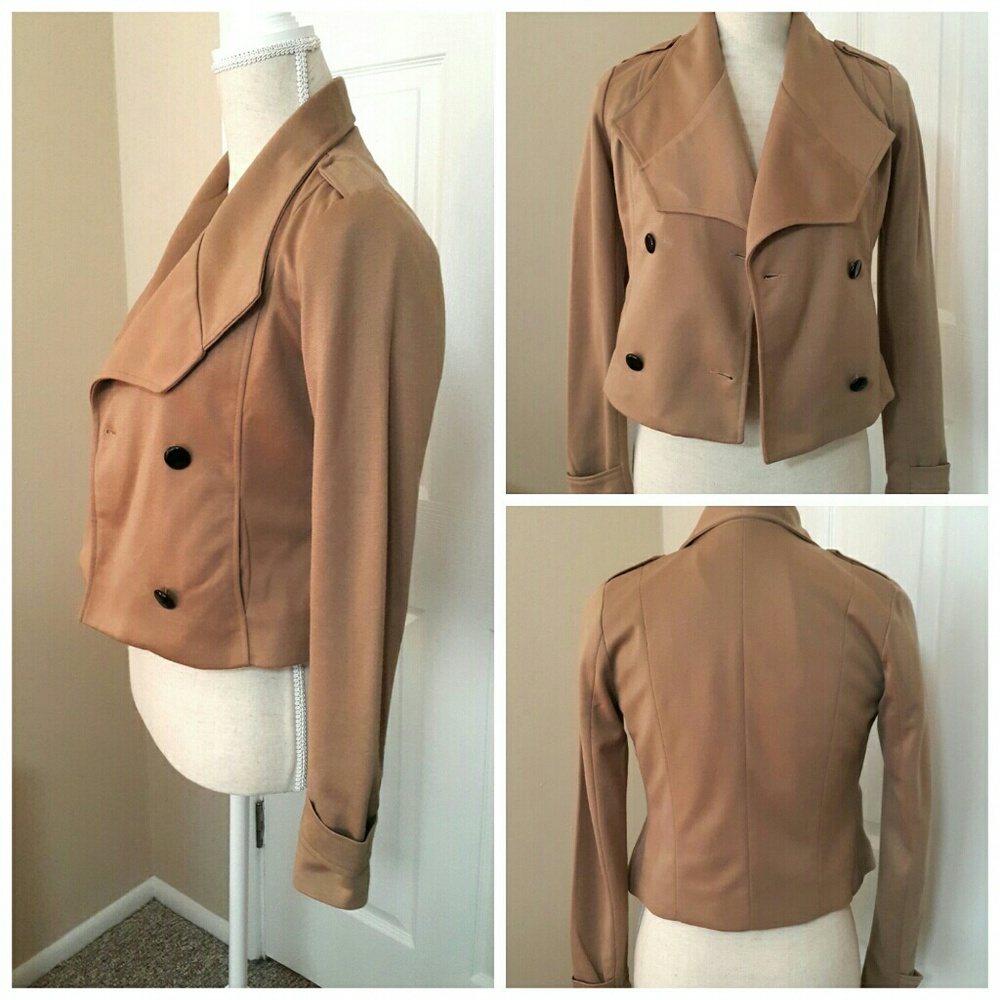 Stylish Spring Fall Tan Cropped Jacket Small - Picture 5 of 6