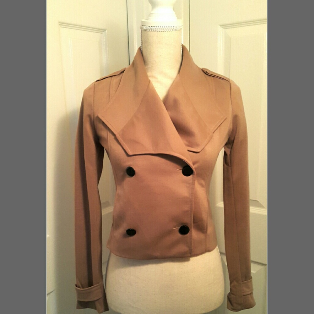Stylish Spring Fall Tan Cropped Jacket Small - Picture 6 of 6