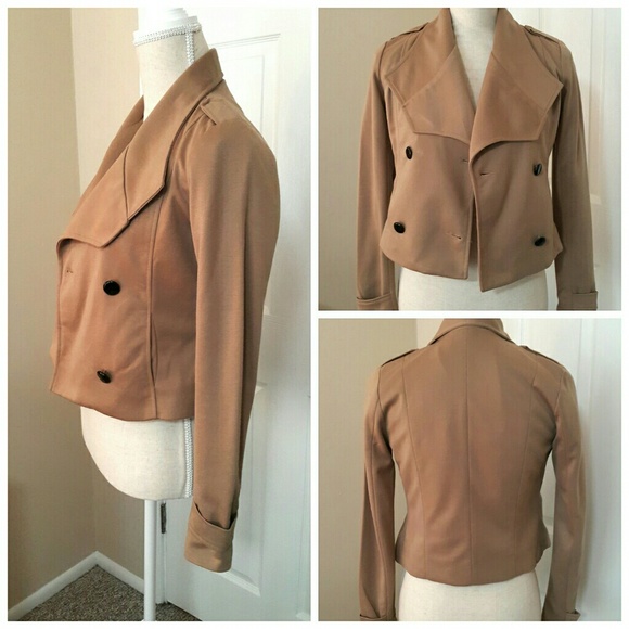 Stylish Spring Fall Tan Cropped Jacket Small - Picture 5 of 6