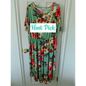 HP Reb & J. Mint Floral Pocket Waist-Cinched Dress