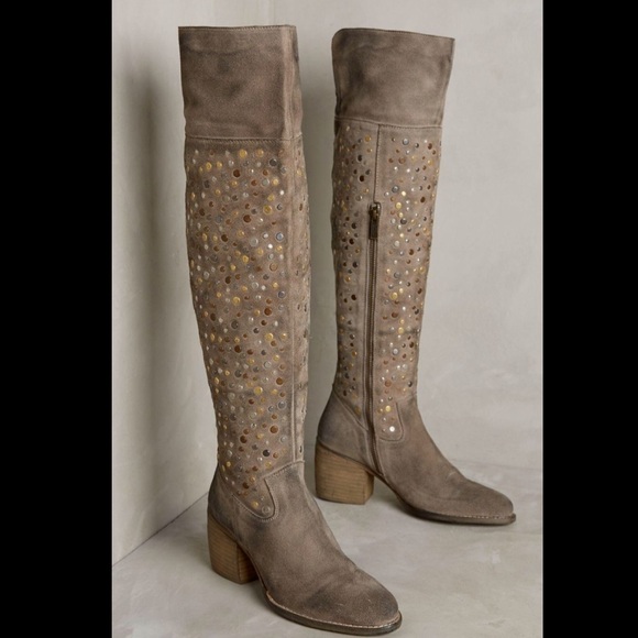 Anthropologie Suede Studded Over The Knee Boots - Picture 2 of 7