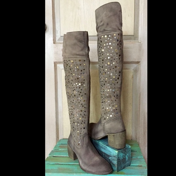 Anthropologie Suede Studded Over The Knee Boots - Picture 4 of 7