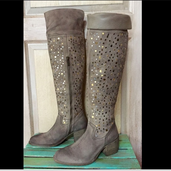 Anthropologie Suede Studded Over The Knee Boots - Picture 5 of 7