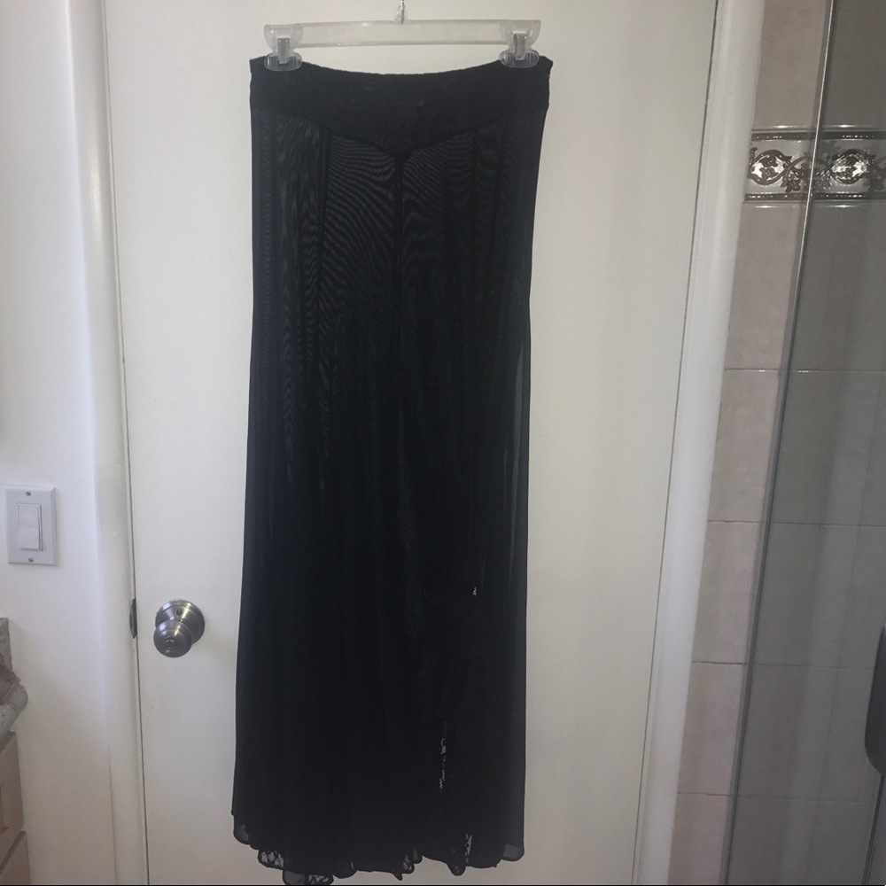 Long sheer skirt with floral trimming