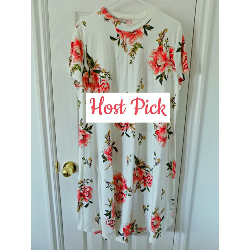 HP! Reb & J. Ivory Floral High Neck Shift Dress