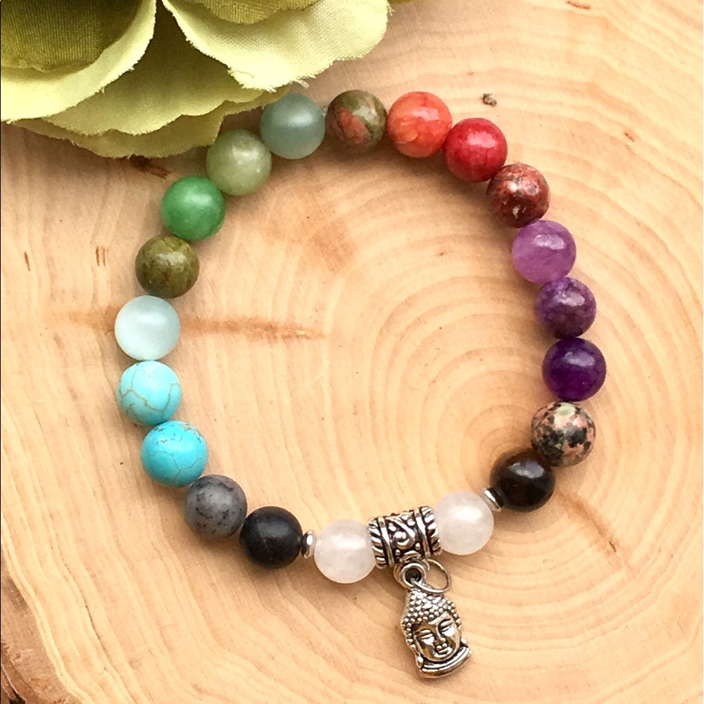 Mixed Gemstone Buddha bracelet