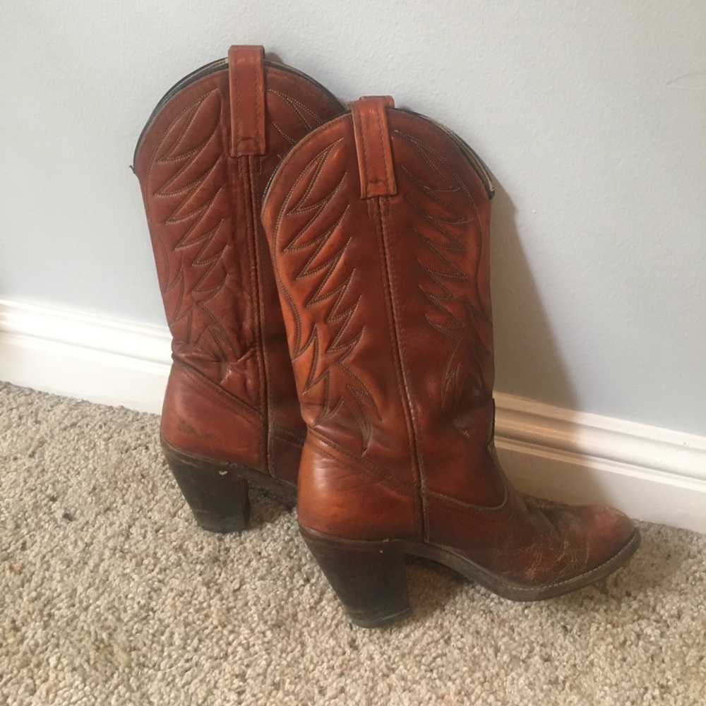 Brown leather vintage cowboy boots