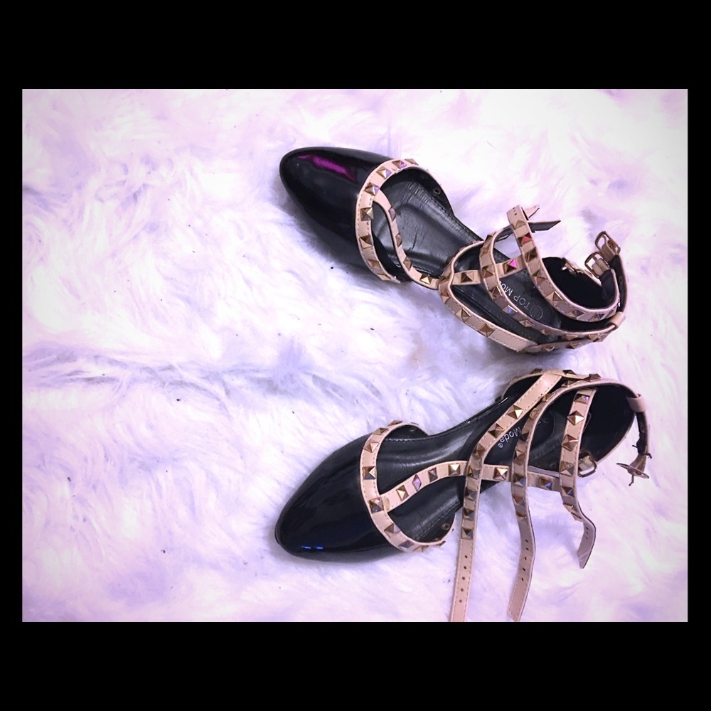 Black Faux Leather Studded Pointed Toe Flats!!!