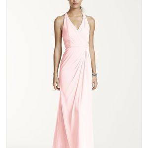 David's Bridal Long Mesh T-Strap Bridesmaid Dress
