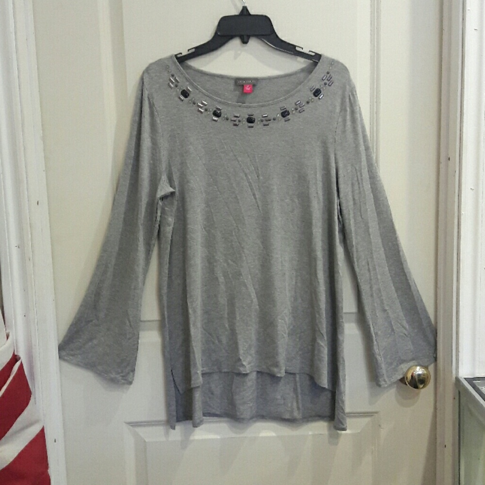 Vince Camuto lng sleeve gry embellished shirt szM