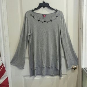 Vince Camuto lng sleeve gry embellished shirt szM