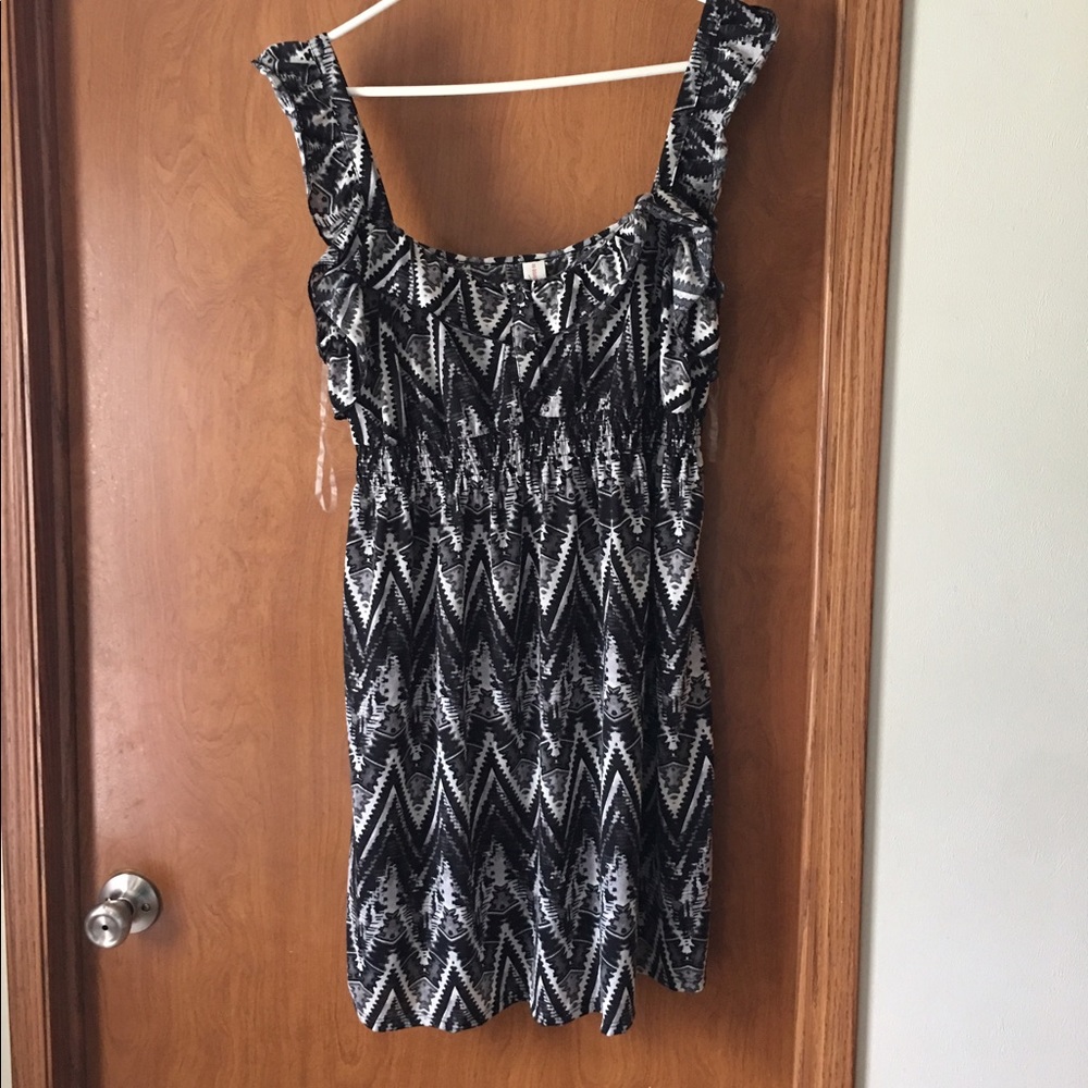 Black, grey, and white dress