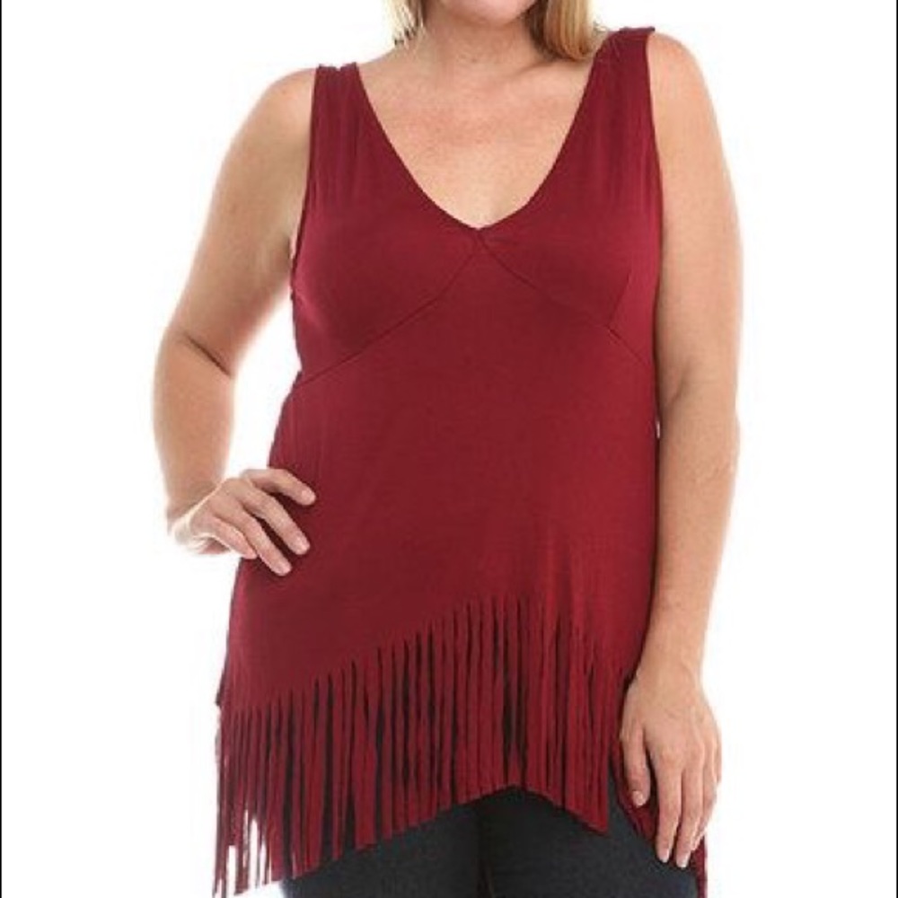 Plus Fringed V-Neck Tank Top