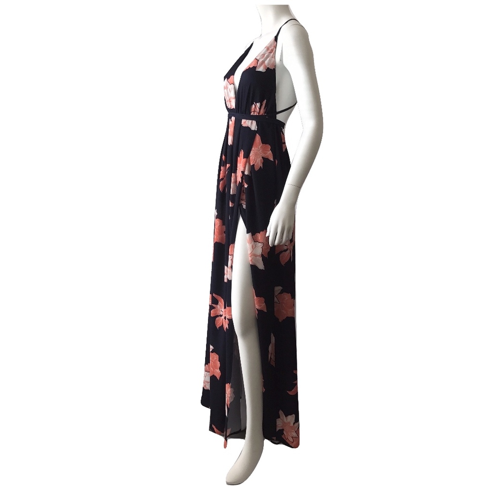 Navy Floral Strappy Back Maxi Dress - Picture 4 of 5