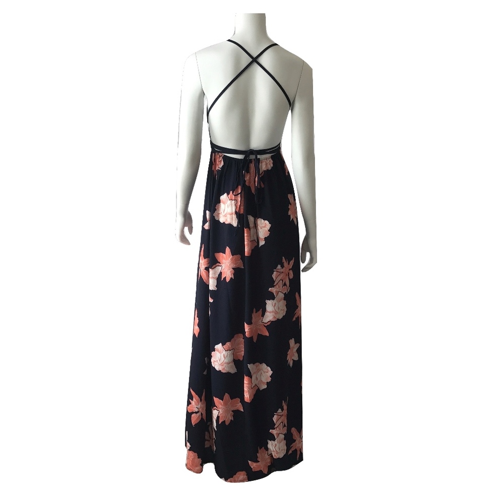 Navy Floral Strappy Back Maxi Dress - Picture 5 of 5