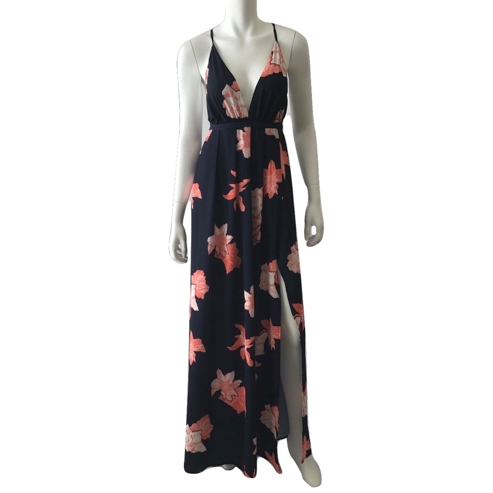 Navy Floral Strappy Back Maxi Dress - Picture 3 of 5