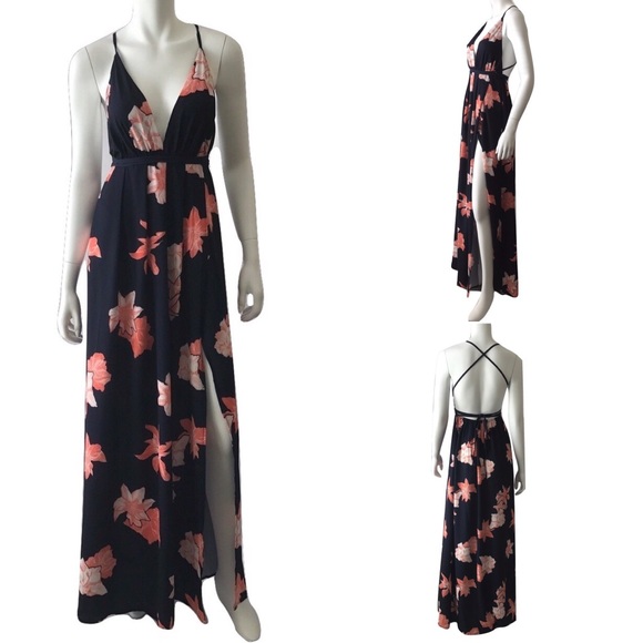 Navy Floral Strappy Back Maxi Dress - Picture 2 of 5