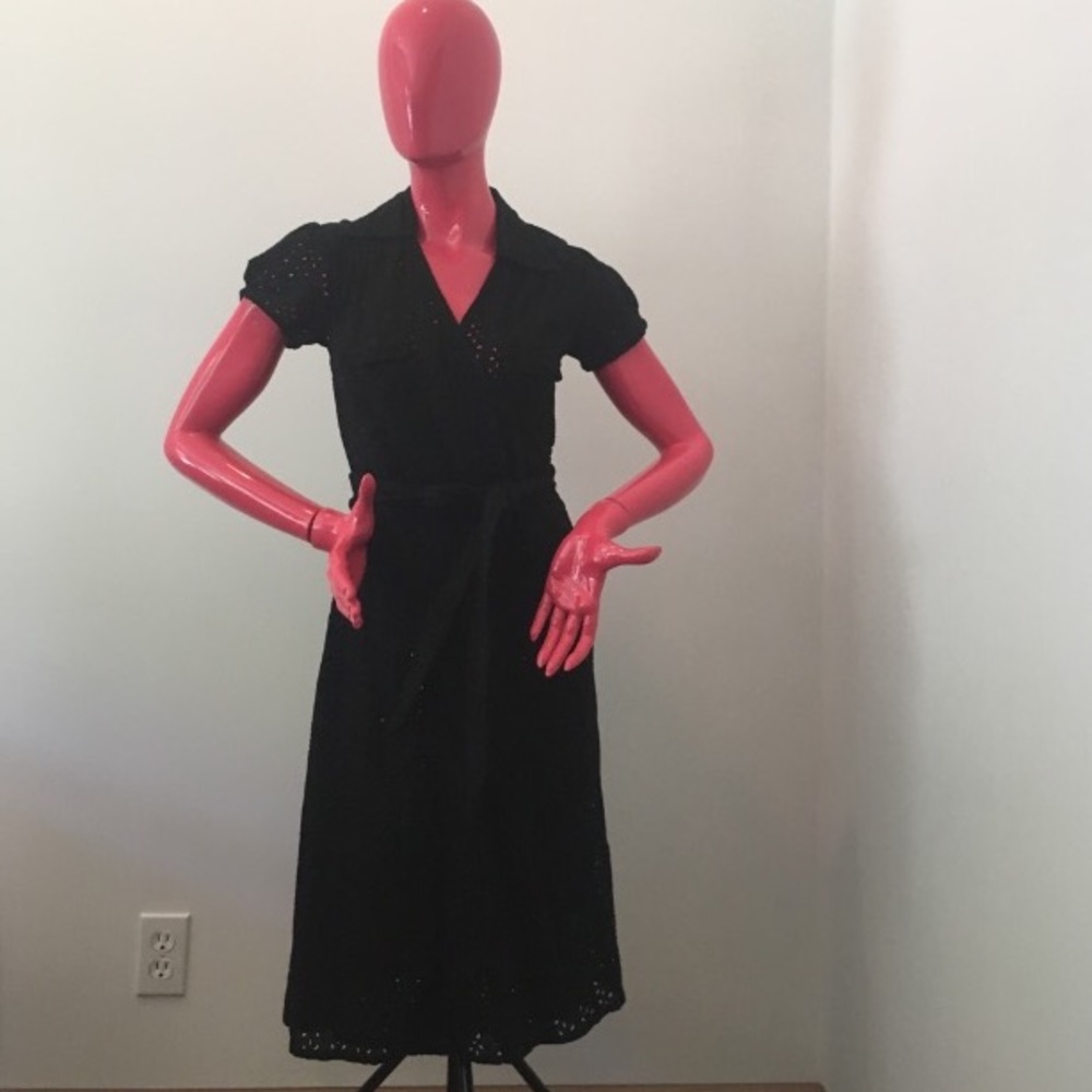 Calypso Wrap Eyelet Black Dress XS