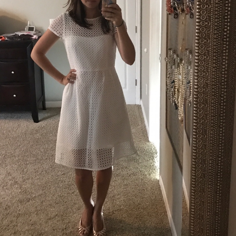 J. Crew Factory White Eyelet Dot Dress