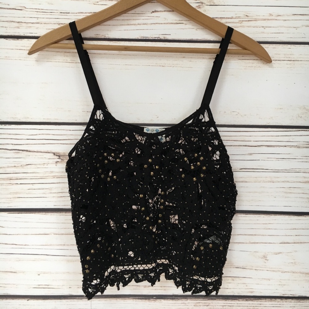 Free People intimately Sz S Black Crochet Crop Top