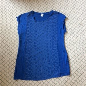 Jcrew blue cotton tee with lace details