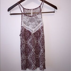High Neck Maroon Tank with Lace Detail