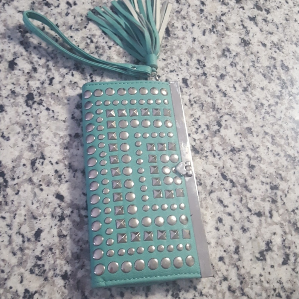 Studded Teal clutch.