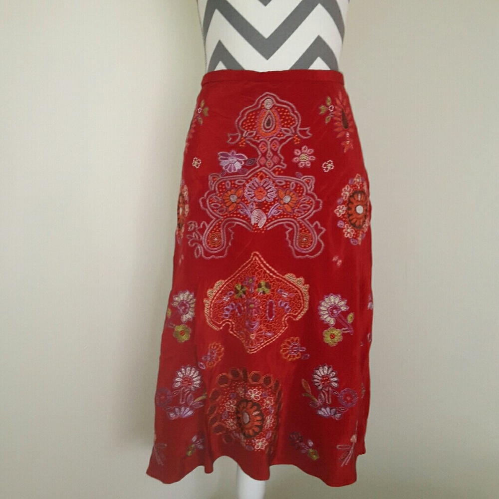 Vintage Hand Embroidered Silk Skirt
