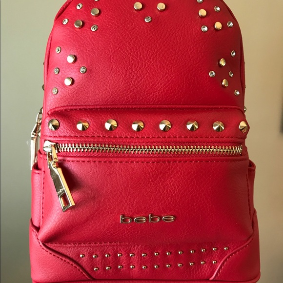 Bebe Jett Triangle Backpack Bag Purse Red Studs - Picture 4 of 7