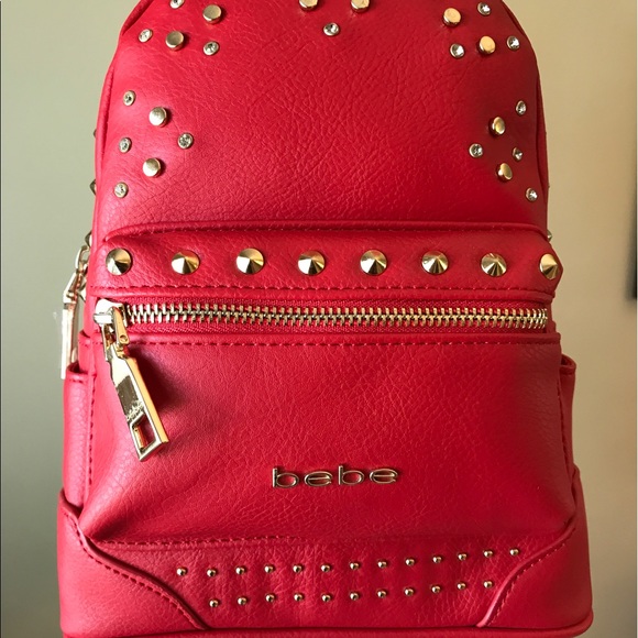 Bebe Jett Triangle Backpack Bag Purse Red Studs - Picture 5 of 7