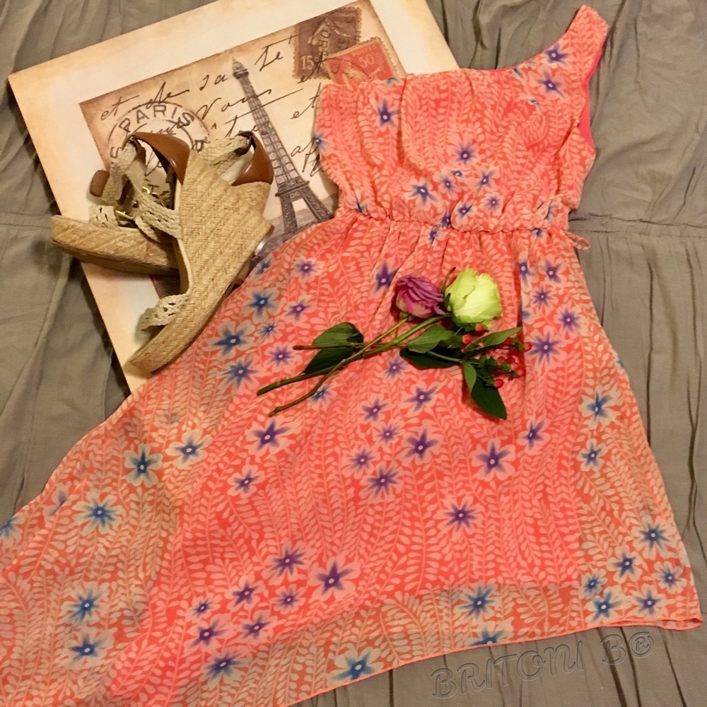 Adorable Asymmetrical Coral Sun Dress