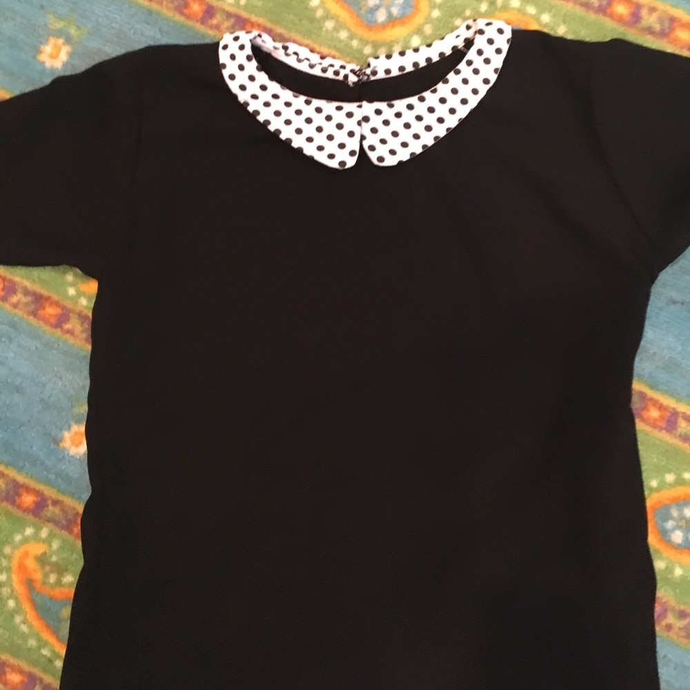 Black Top with Polka Dot Peter Pan Collar