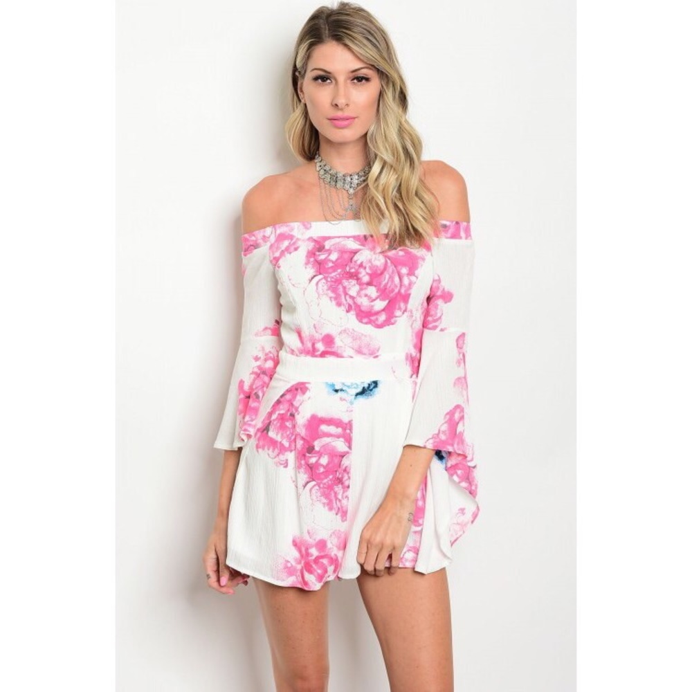 New L off-shoulder white floral romper - Picture 7 of 8