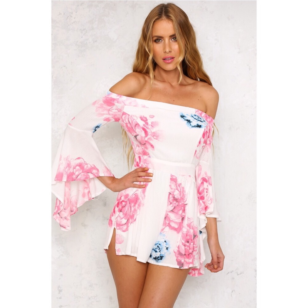 New L off-shoulder white floral romper - Picture 3 of 8