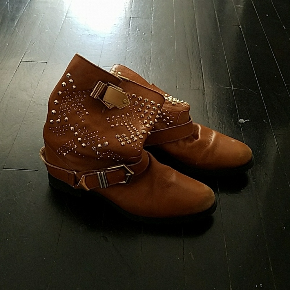 Zara Stud Harness Buckle Moto Boots 38