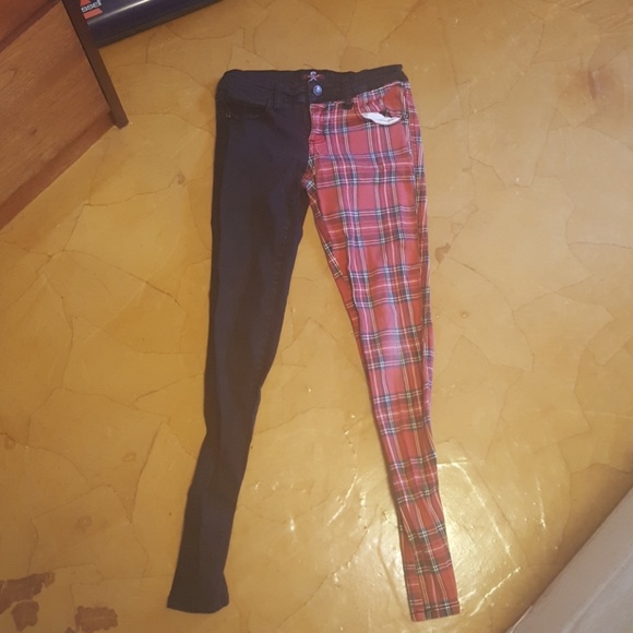 half tartan half black jeans