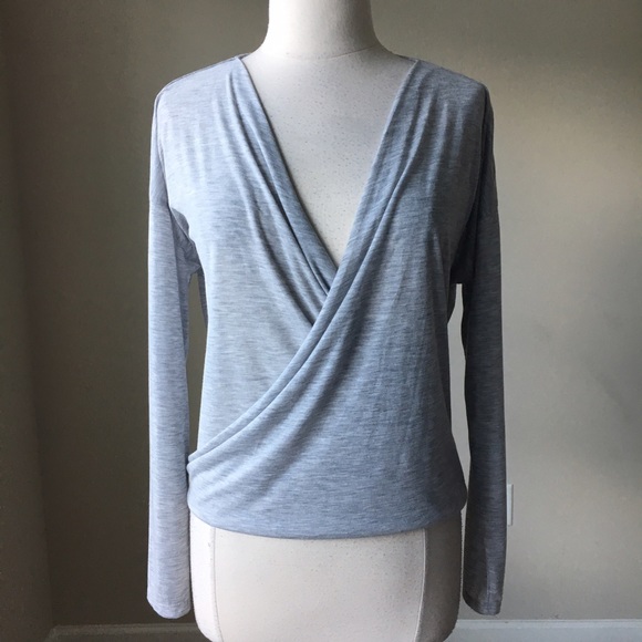 Long sleeve crossover gray coverup - Picture 2 of 3