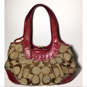 Burgundy Leather Trim Coach Bag