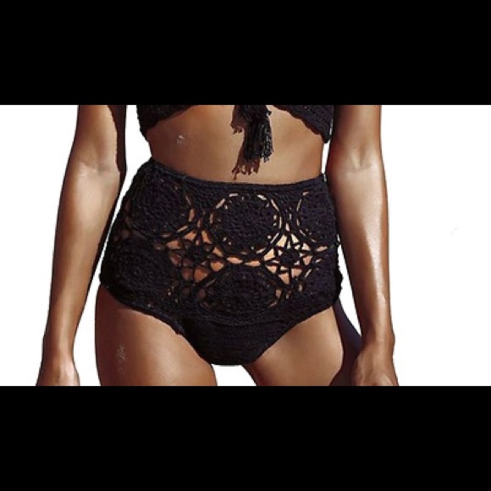 🆕 IT's Here! Crochet  HighWaist Bikini Set/Blk - Picture 3 of 8